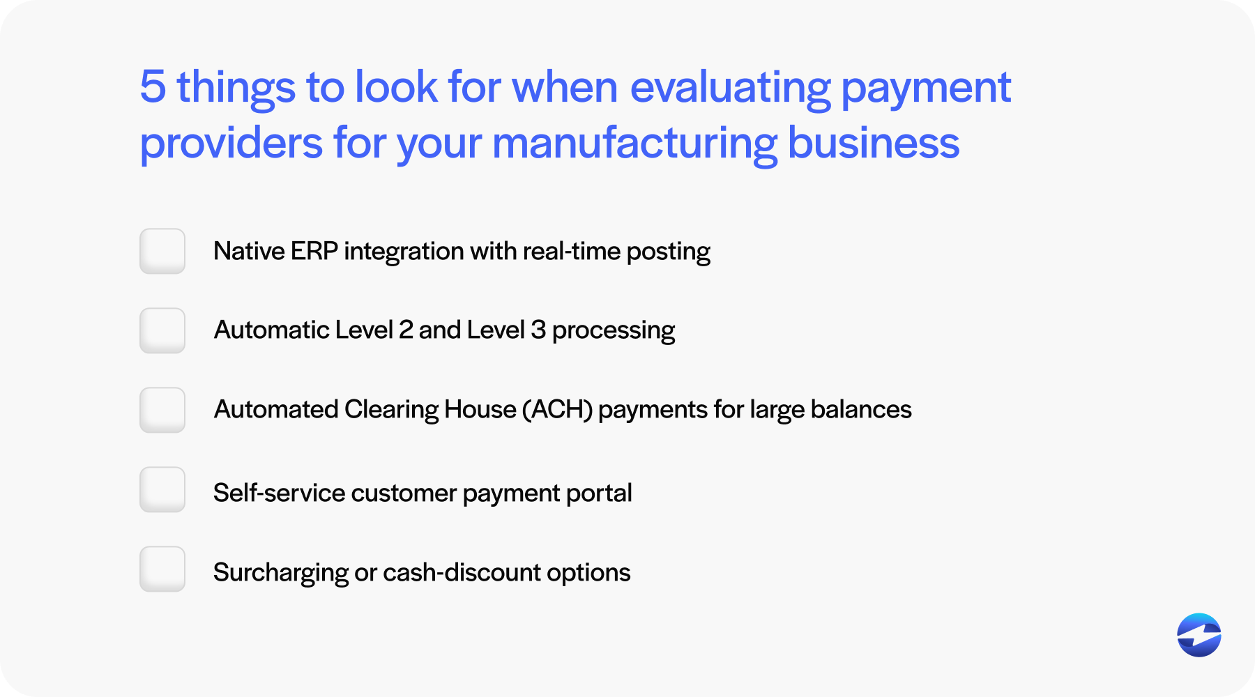 5 things to look for when evaluating payment providers for your manufacturing business