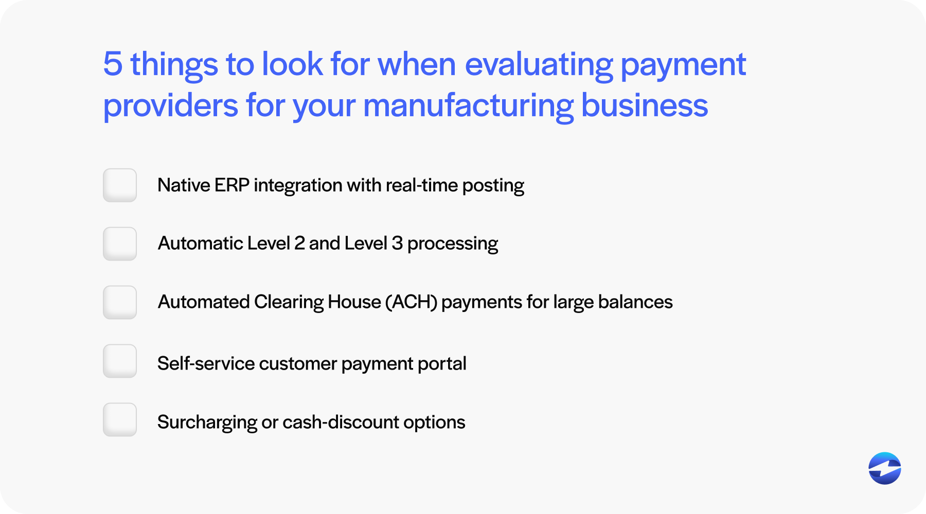 5 things to look for when evaluating payment providers for your manufacturing business
