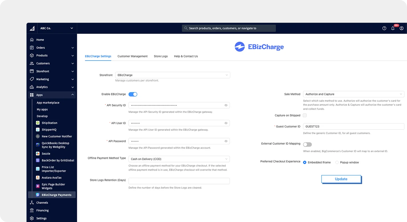 BigCommerce settings