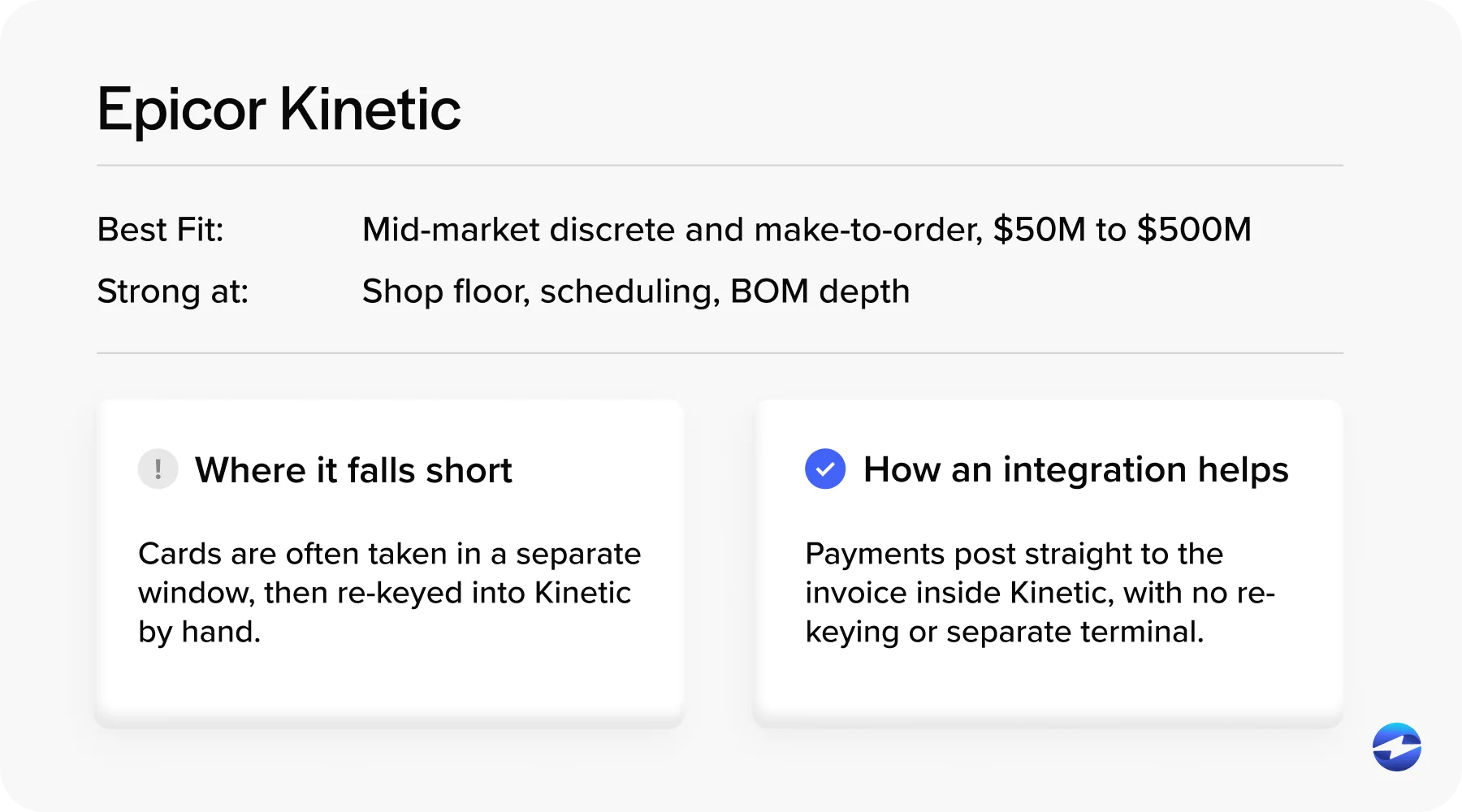Manufacturing payments in Epicor Kinetic