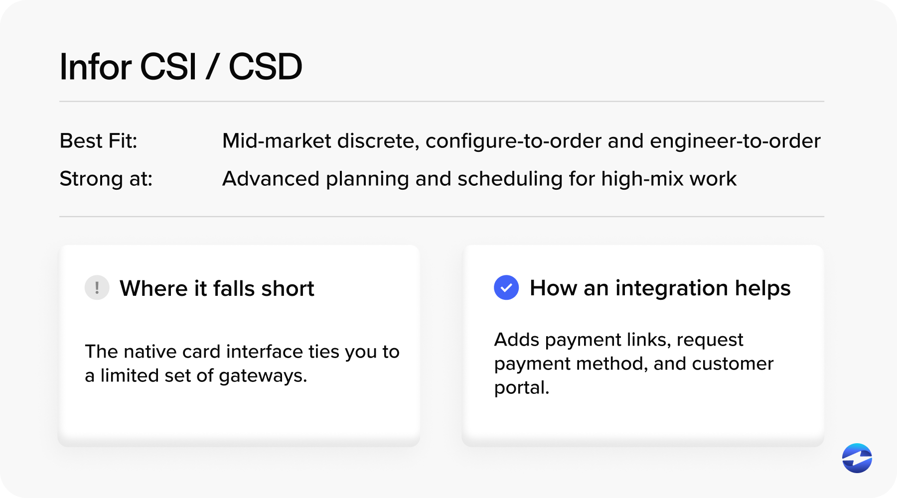 Manufacturing payments in Infor CSI + CSD
