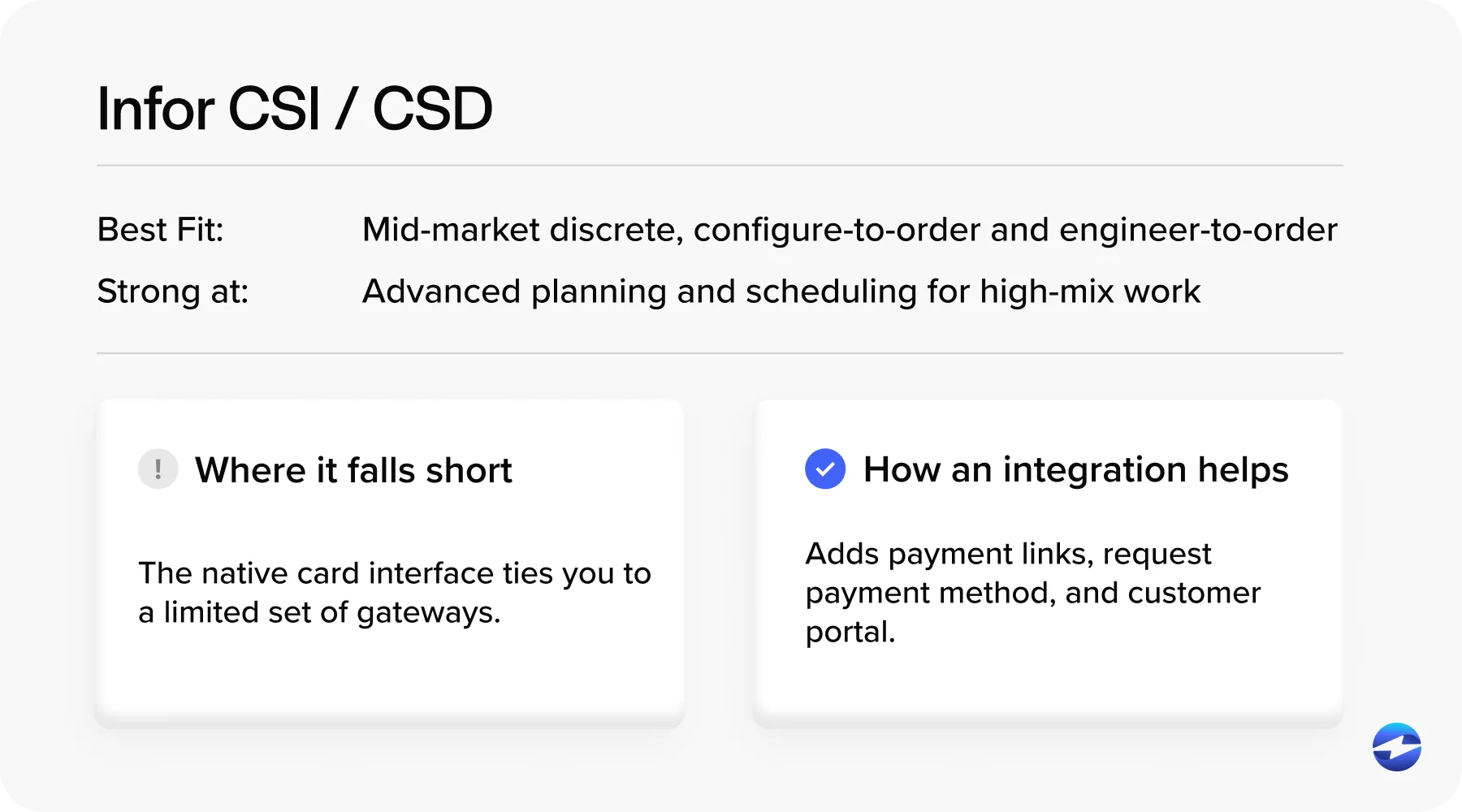 Manufacturing payments in Infor CSI + CSD