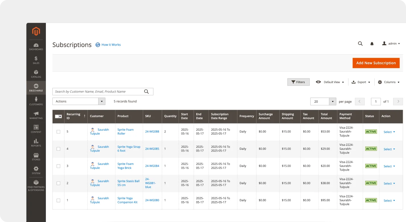 Magento recurring billing credit card processing