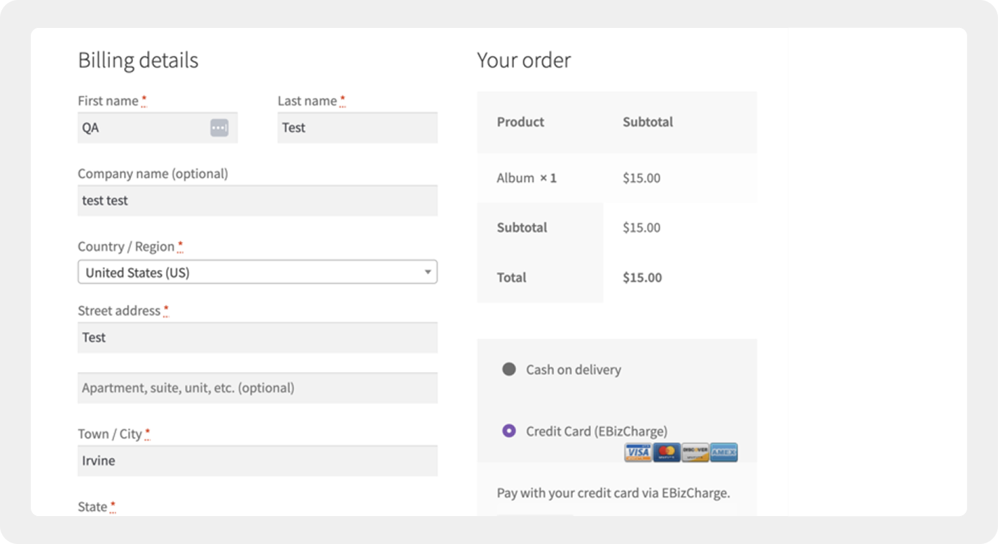 WooCommerce payment gateway ebizcharge integration