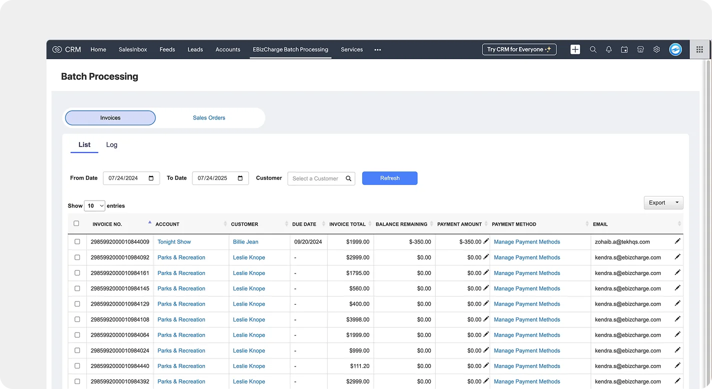 Zoho CRM dashboard