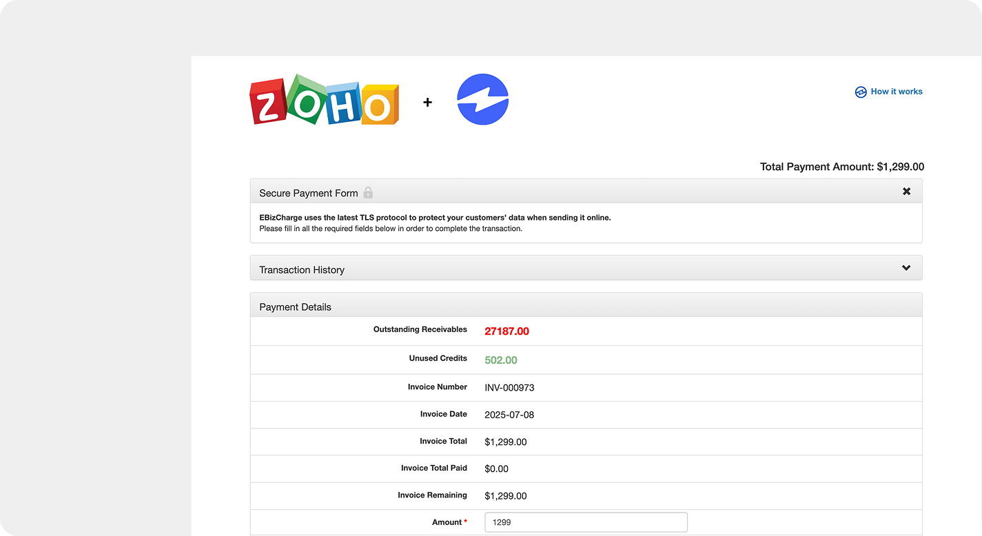 Zoho CRM payment form
