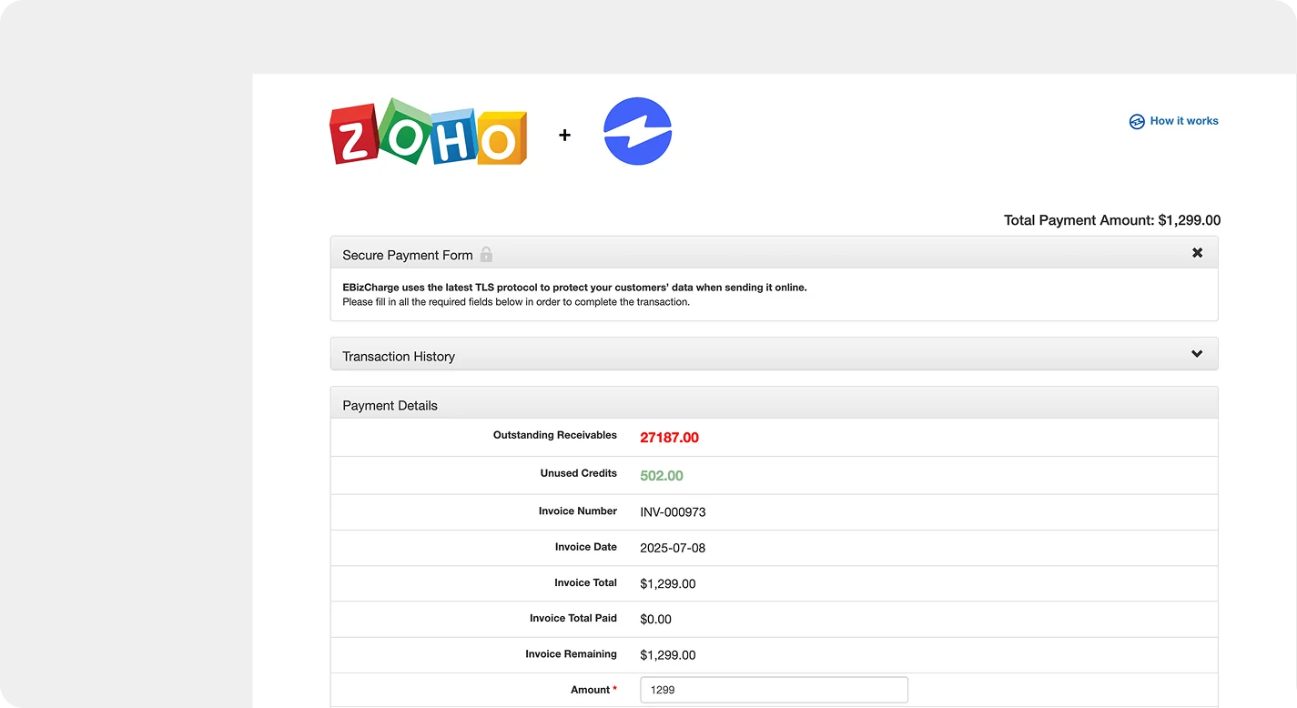 zoho books secure payment form