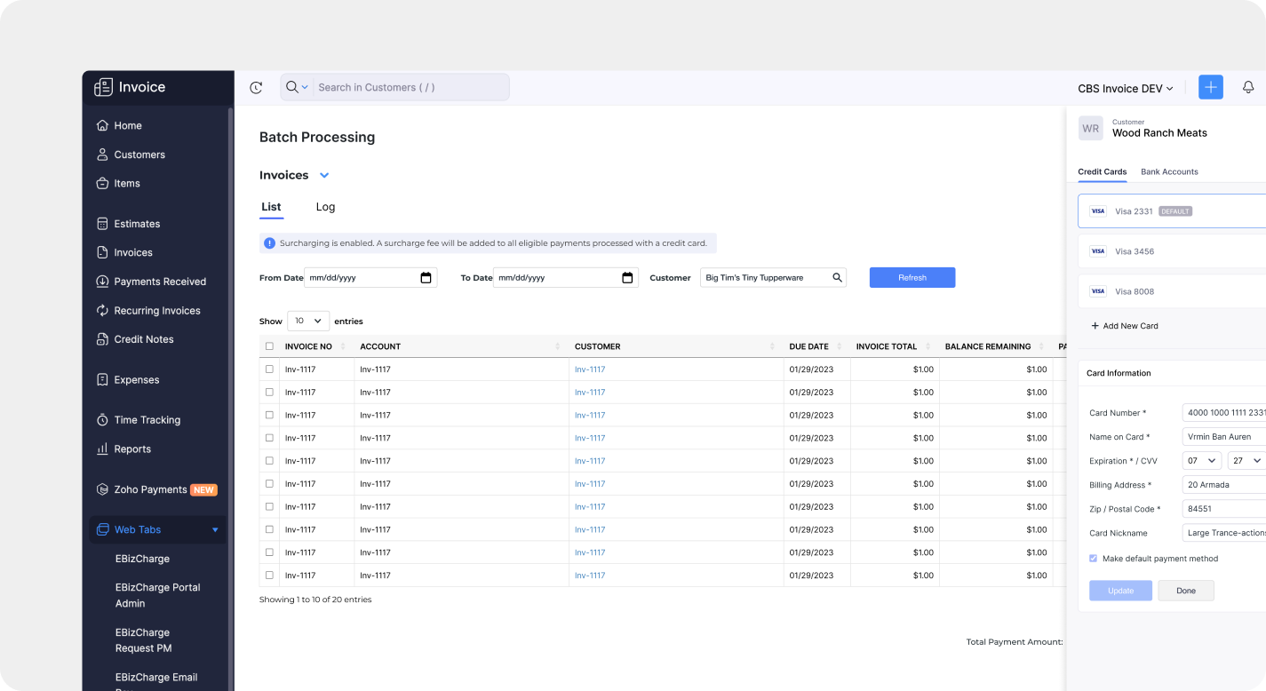 Zoho Invoice payment gateway connector