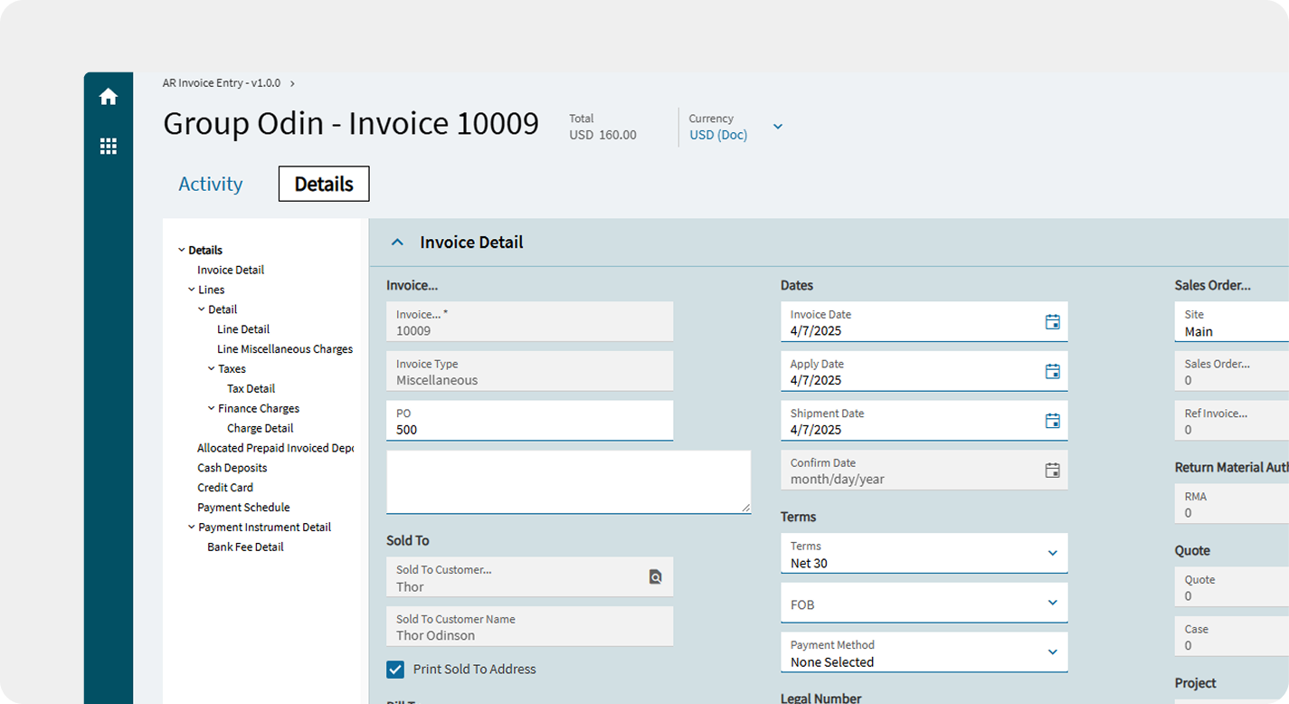 Epicor Kinetic invoice